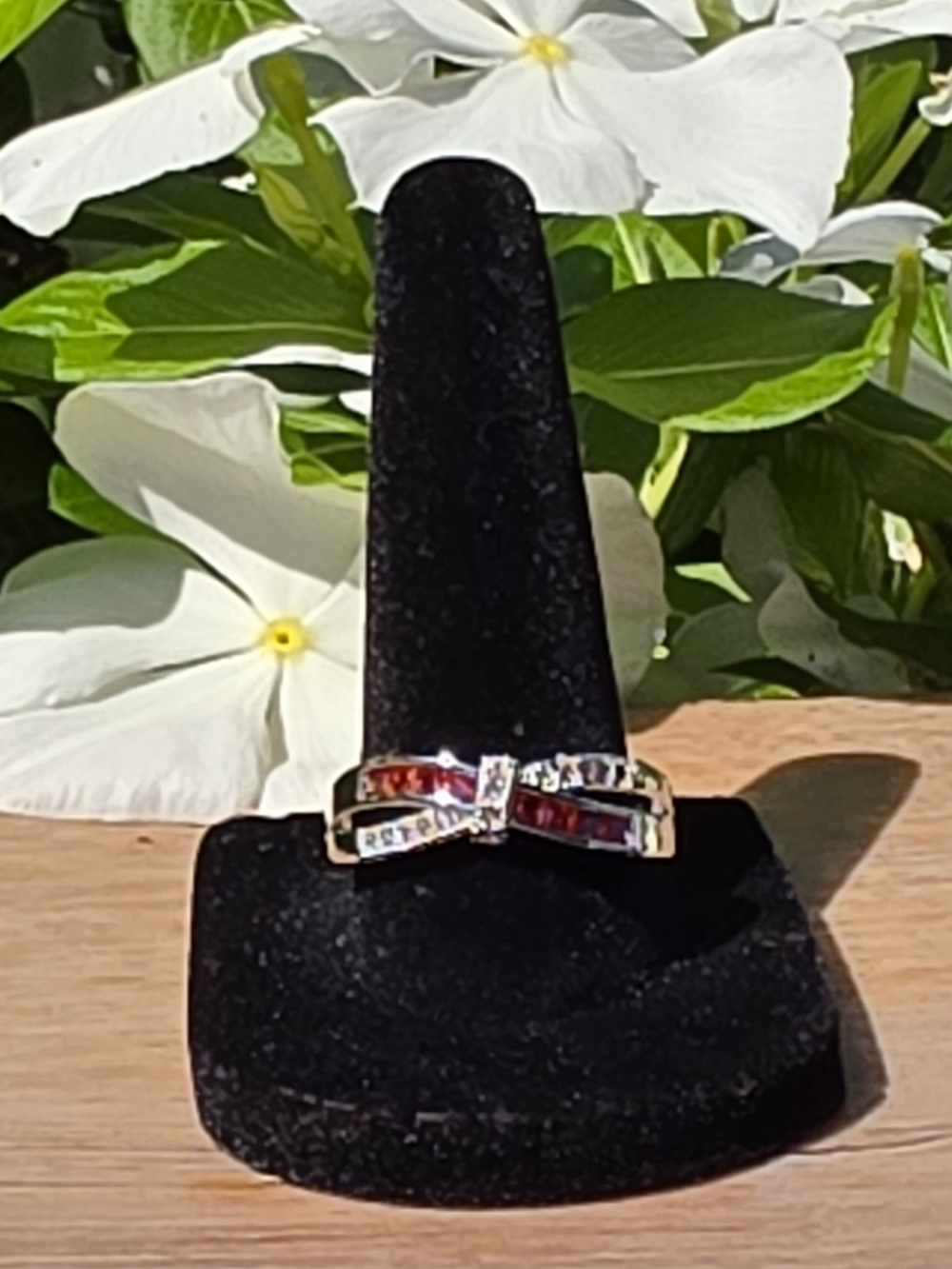 Bow Accent Ring with Red and Clear Stones - Women Jewelry